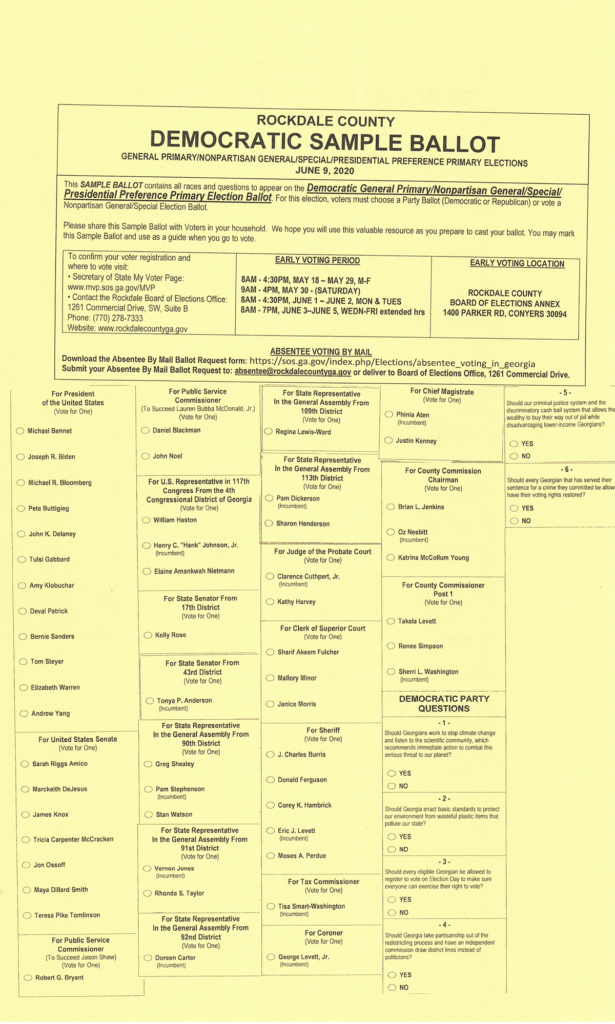 Voting – Democrat Ballot – Rockdale GOP Conyers Georgia